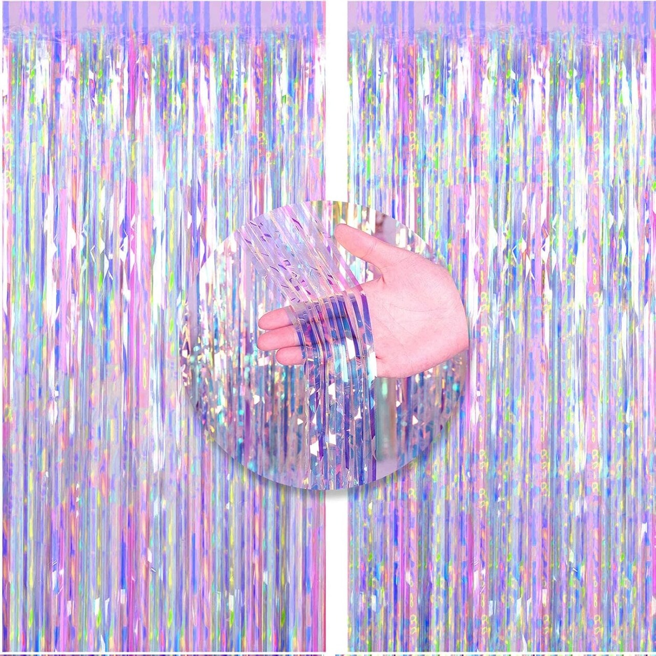 2-Pack Colorful Metallic Tinsel Foil Fringe Curtains 3x8.3ft Party Backdrop Decorations